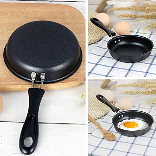 Sartén de 12 cm con revestimiento antiarañazos suministros de cocina utensilios de cocina sartén para tortilla hogar mango largo mini lindo desayuno sartén antiadherente portátil-United States_Black