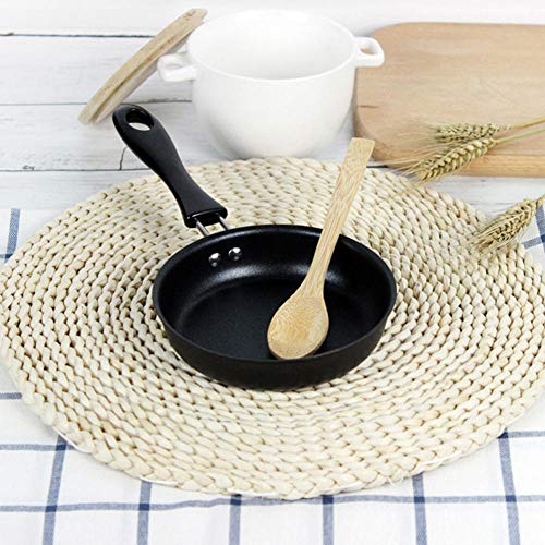 Sartén de 12 cm con revestimiento antiarañazos suministros de cocina utensilios de cocina sartén para tortilla hogar mango largo mini lindo desayuno sartén antiadherente portátil-United States_Black