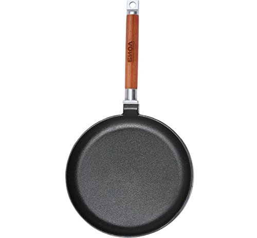 Sartén de hierro fundido de Biol, para tortitas y crepes, 22, 24 cm, mango de madera desmontable, para inducción, hierro fundido, negro, 22 cm