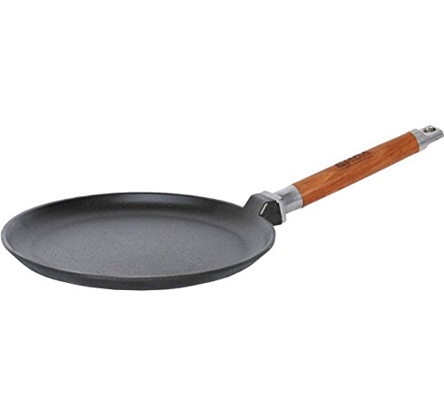 Sartén de hierro fundido de Biol, para tortitas y crepes, 22, 24 cm, mango de madera desmontable, para inducción, hierro fundido, negro, 22 cm