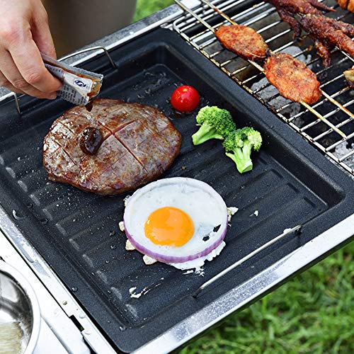 Sartén de hierro fundido para barbacoa, antiadherente, reutilizable, para barbacoa, barbacoa, barbacoa, parrilla y parrilla con asas para barbacoa, fogatas, gas 25*30 cm negro