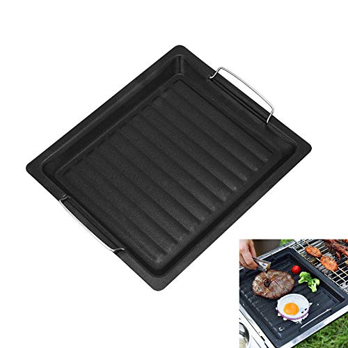 Sartén de hierro fundido para barbacoa, antiadherente, reutilizable, para barbacoa, barbacoa, barbacoa, parrilla y parrilla con asas para barbacoa, fogatas, gas 25*30 cm negro