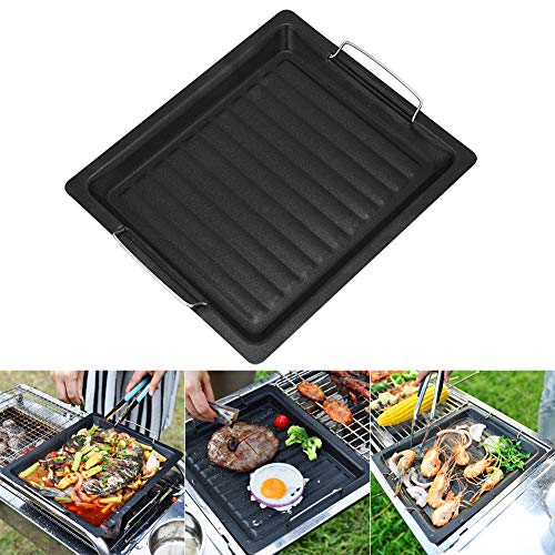 Sartén de hierro fundido para barbacoa, antiadherente, reutilizable, para barbacoa, barbacoa, barbacoa, parrilla y parrilla con asas para barbacoa, fogatas, gas 25*30 cm negro