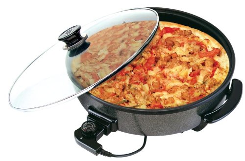 SARTÉN ELÉCTRICA PIZZA PAN MULTIFUNCIÓN PORTÁTIL 1500 W (32 CM DIAMETRO) TAPA DE CRISTAL. COLOR NEGRO