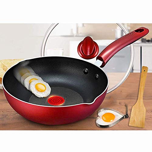 Sartenes Antiadherentes Wok de acero inoxidable, antiadherente Stir Fry Pan con la tapa y la espátula, compatibles con la inducción, resistente a arañazos, Humo del hogar que cocina la cocina for freí