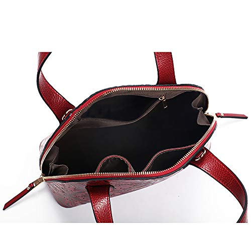 Sasa Piel Genuina Concha Bolso de Mano Retro Alto Grado Gofrado Bolsa de Negocios La Moda Multifuncional Viajes El Trabajo Compras Fiesta Bolso Bandolera Mujer,Red