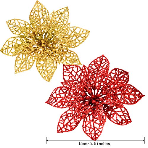 SATINIOR 30 Piezas de Poinsettia Brillante de Navidad Flor Artificial de Boda para Decoración de Árbol de Navidad Guirnalda de Flor