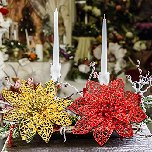 SATINIOR 30 Piezas de Poinsettia Brillante de Navidad Flor Artificial de Boda para Decoración de Árbol de Navidad Guirnalda de Flor