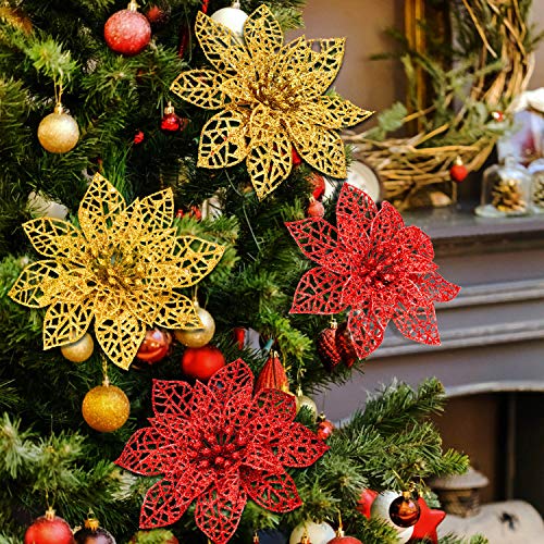 SATINIOR 30 Piezas de Poinsettia Brillante de Navidad Flor Artificial de Boda para Decoración de Árbol de Navidad Guirnalda de Flor