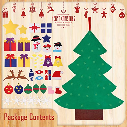 Satkago-es Juego de árbol de Navidad de Fieltro DIY, árbol de 120 cm con 36 Piezas de Adornos Desmontables Año Nuevo para niños Decoración de Pared Colgante de Puerta