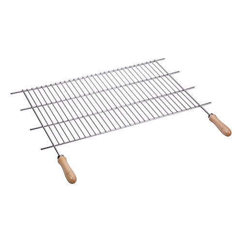 Sauvic 02470 Parrilla Barbacoa ZINCADA 70 X 40 Recortable con Mangos DE Madera, Acero, 72.50x62.50x3.00 cm