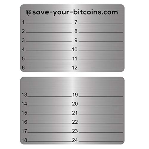 Save-Your-Bitcoins Recovery Seed Frase Placa de Metal de Acero Inoxidable (V4 A), 1 Pieza