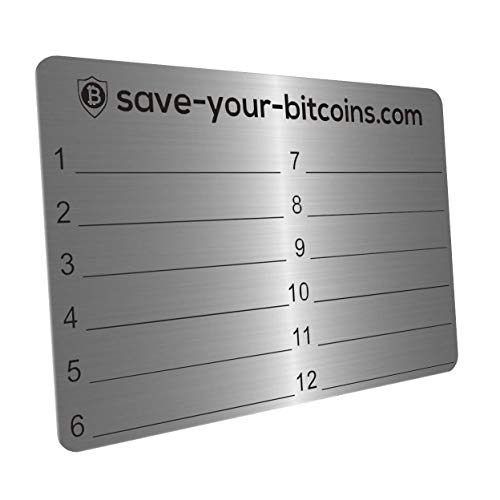 Save-Your-Bitcoins Recovery Seed Frase Placa de Metal de Acero Inoxidable (V4 A), 1 Pieza