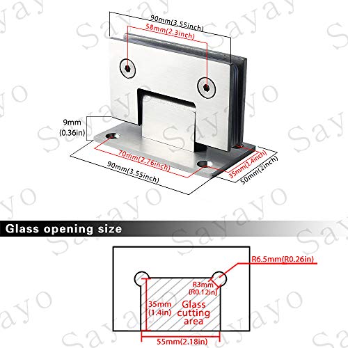 Sayayayo EBL5500 - Bisagra de cristal de 90 grados para puerta de cristal, vitrina, cristal, puerta de armario, cristal adaptable, 4 mm de grosor, acero inoxidable cepillado, acabado EBL5500