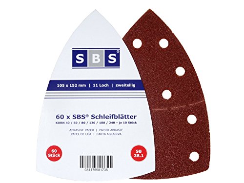 SBS Schlößer Baustoffe - Hojas de lija para lijadora (60 unidades, velcro, 105 x 152 mm, 10 unidades de cada grano 40/60/80/120/180/240)
