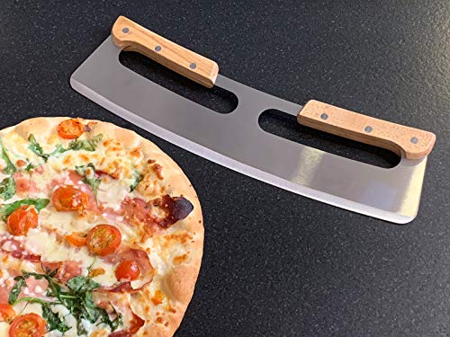 Scarlet Kitchen Rapido Professional - Cuchillo para pizza con hoja afilada de acero inoxidable de 35 cm, con mango de madera, corte rápido y limpio, con protector de la hoja