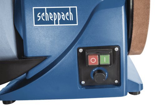 SCHEPPACH TIGER 3000VS Amoladora de Banco de Velocidad Variable de 90 a 150 rpm con dispositivo de Mantenimiento Universal que Ayuda al Afilado, 180W, Azul