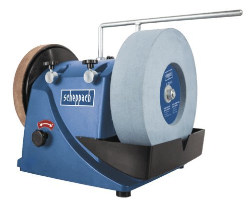 SCHEPPACH TIGER 3000VS Amoladora de Banco de Velocidad Variable de 90 a 150 rpm con dispositivo de Mantenimiento Universal que Ayuda al Afilado, 180W, Azul