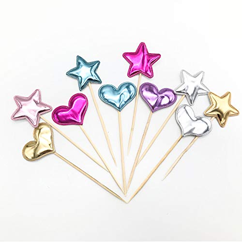 Schneespitze 50 piezas Toppers de Magdalena,Estrellas para Decoración,Decoración de Pasteles Cupcake Palillos para Bodas, Fiestas, DecoracióN De Alimentos