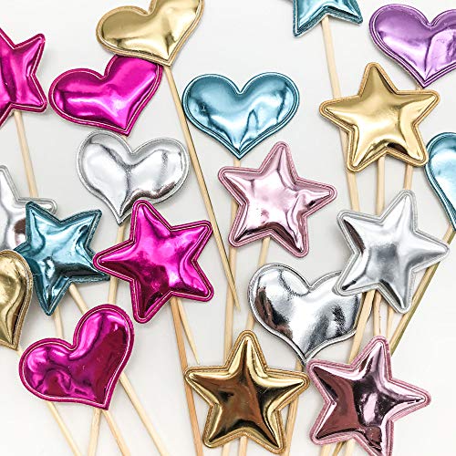 Schneespitze 50 piezas Toppers de Magdalena,Estrellas para Decoración,Decoración de Pasteles Cupcake Palillos para Bodas, Fiestas, DecoracióN De Alimentos