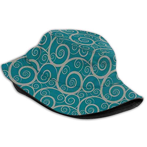 SDFRG Sombrero para el Sol de Verano Casquillo del Cubo Composición Floral rizada Líneas en Espiral Espirales Patrón de Estilo de Desplazamiento Abstracto Sombrero de Pescador para Hombres y Mujeres