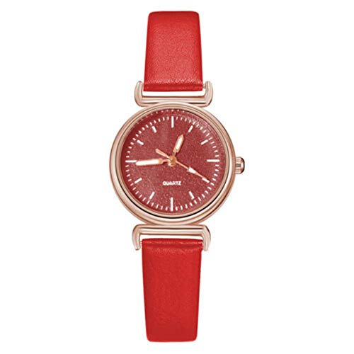 SDGSS Reloj De Pulsera De Cuero De Cuarzo Casual para Mujer Reloj De Pulsera Analógico con Esfera Helada Decoración Regalo-Rojo Reloj De Pulsera