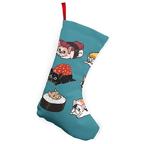 Sdltkhy Feliz Navidad Medias Calcetines Sushi French Bulldog Decoración de Navidad, para Adornos Familiares de árbol de Reno.