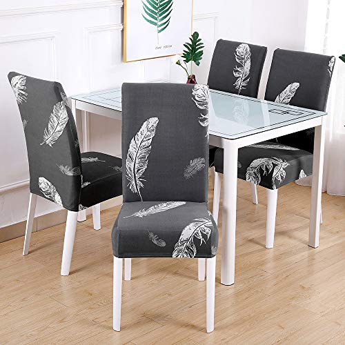 SearchI Funda de Silla de Comedor 6 Piezas Lavables Funda de Silla Elástica para Salón,Comedor,Cocina, Hotel,Banquete,Hogar Decor, Moderna Cubierta Protectora para Silla Comedor(Pluma Griso,Pack 6)