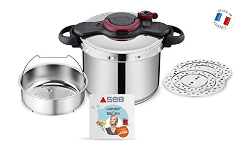 Seb p4624922 Clipso minut Easy olla a presión 9 L, acero inoxidable + Kit esterilización + libro de recetas inducción, gris