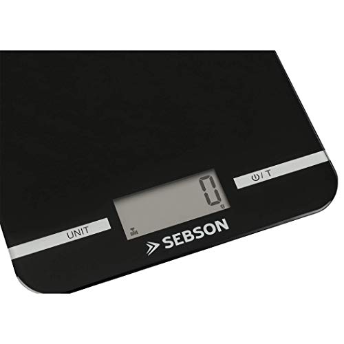 SEBSON Báscula de Cocina digital 5 kg, precisión 1g, para alimentos (g) y líquidos (ml), Función Tara, Pesadora Alimentos 218x158x11mm plano