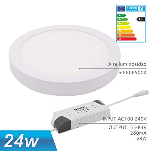 SECEIEL ® Plafón LED 24W  6000K Downlight LED redondo, aluminio,luz fría [Clase de eficiencia energética A+]