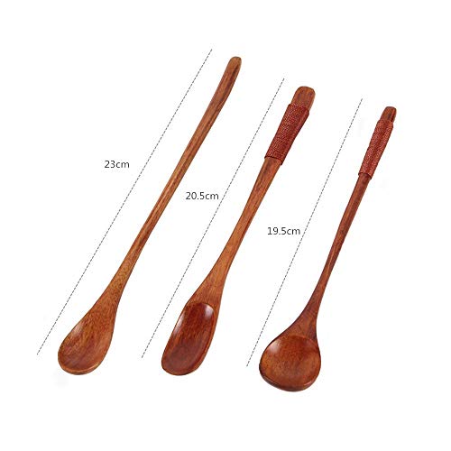 SEESEE.U Juego de cucharas de Madera de Mango Largo, 3 Piezas, Cuchara de Madera Natural, Cuchara mezcladora de Miel, agitador de café, té, Cuchara, agitador, Juego de vajilla de Madera