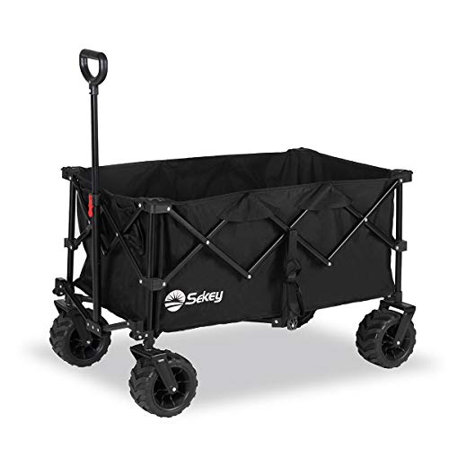 Sekey Carro Plegable con Rueda Todoterreno, Carro de Mano Carrito Playa Carro Transporte para Jardín,carreta de Playa, Negro