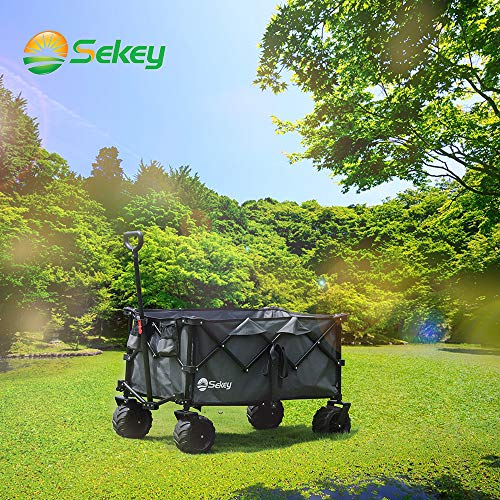 Sekey Carro Plegable con Rueda Todoterreno, Carro de Mano Carrito Playa Carro Transporte para Jardín,carreta de Playa, Negro