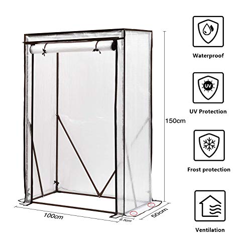 Sekey Invernadero para Tomates con Puerta para enrollar, Estructura de Acero zincado, 100 x 50 x 150 cm, Color Blanco