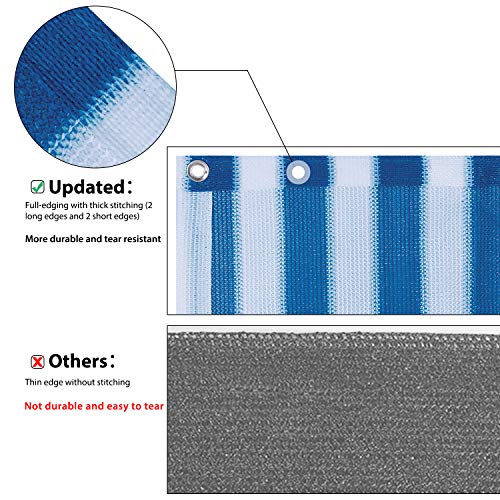Sekey Pantalla para Balcón Jardín Protección de Privacidad HDPE 220 g/m², Protección UV, Resistente al Viento y al Agua Transpirable, se Puede Cortar, con Cables y Cuerdas, Rayas Blanco-Azul 0.9×6m
