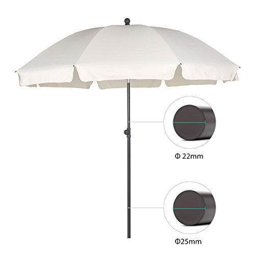 Sekey® Sombrilla Ø 200 cm Parasol para terraza jardín Playa balcón Piscina Patio, Color Crema, Protector Solar UV25+