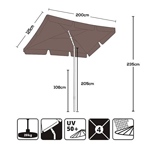 Sekey® Sombrilla 200 x 125cm Parasole para Terraza Jardín Playa Balcón Piscina Patio ，Protector Solar UV50+ ， Rectángulo (Taupe)