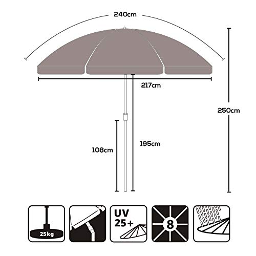 Sekey® sombrilla Parasol para terraza jardín Playa Piscina Patio diámetro 217 cm Protector Solar UV25+,Taupe