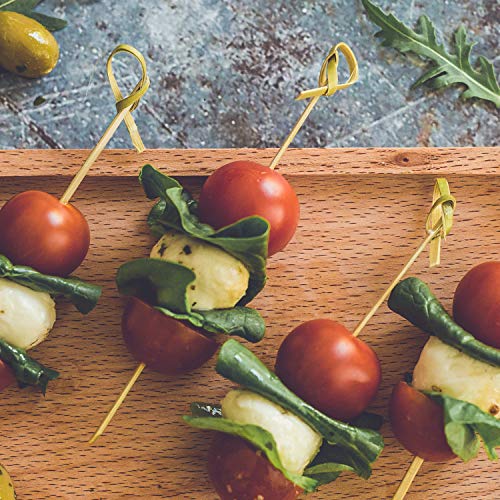 Selección de cóctel de bambú con un diseño de nudo en bucle, Los pinchos son Natural y Biodegradable, Esencial para mejorar la presentación de alimentos en fiestas, sándwiches, canapes y cóctel.