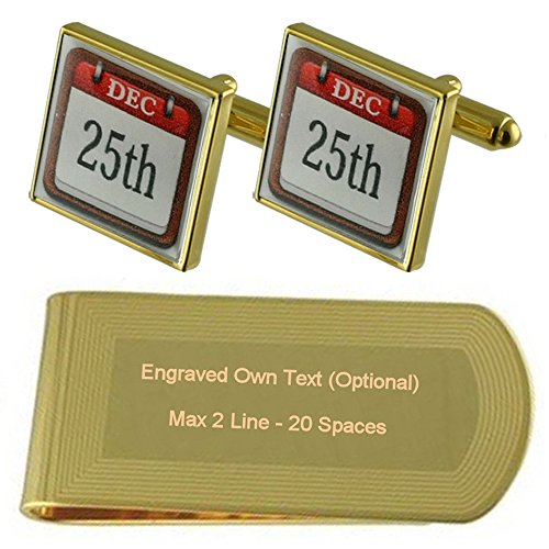 Select Gifts A Medida Personalizado Fecha de Tono Oro Gemelos Money Clip Grabado Set de Regalo