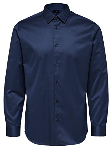 SELECTED HOMME Slhslimpen-Pelle Shirt LS B Noos Camisa, Azul (Insignia Blue Insignia Blue), Large para Hombre