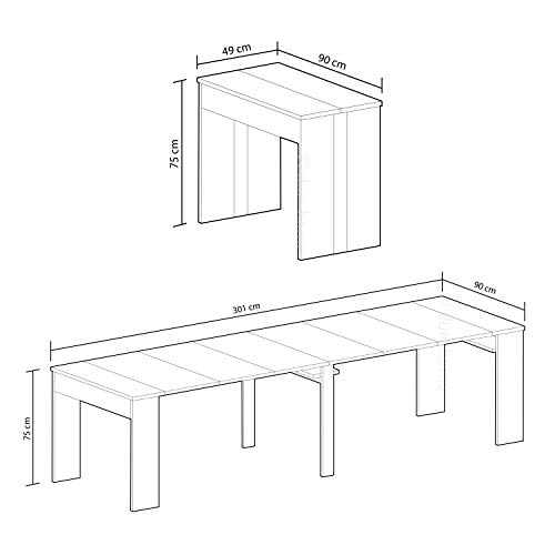 SelectionHome - Mesa de Comedor Consola Extensible hasta 301 cm, Acabado Roble Oscuro, Medidas Cerrada: 90x49x75 cm de Alto