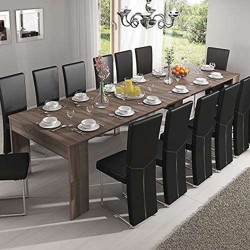 SelectionHome - Mesa de Comedor Consola Extensible hasta 301 cm, Acabado Roble Oscuro, Medidas Cerrada: 90x49x75 cm de Alto