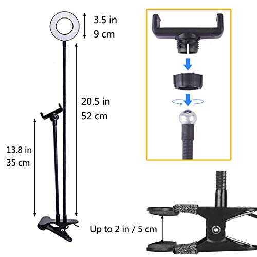 Selfie LED Light con Soporte, Selfie Anillo de Luz con Teléfono Celular Flexible Larga Brazos, 3 Modo & 10 Level Brillo Regulación, 2 en 1 Luz para Transmisión en Vivo, Maquillaje, Toma de Fotos