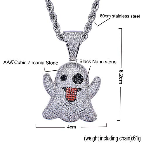 Selia Emoji Hip Hop Collar Fantasma escupir Lengua Divertida expresión Hiphop Colgante Calle Hipster Completo Zircon joyería,Silver