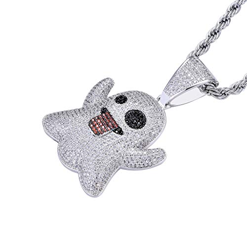 Selia Emoji Hip Hop Collar Fantasma escupir Lengua Divertida expresión Hiphop Colgante Calle Hipster Completo Zircon joyería,Silver