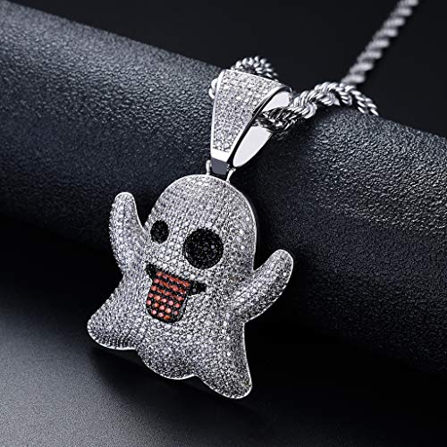 Selia Emoji Hip Hop Collar Fantasma escupir Lengua Divertida expresión Hiphop Colgante Calle Hipster Completo Zircon joyería,Silver