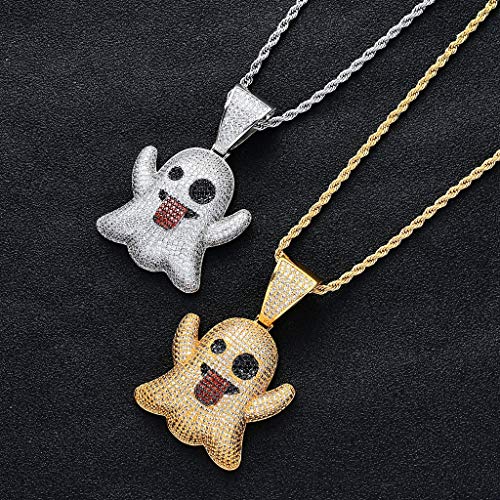 Selia Emoji Hip Hop Collar Fantasma escupir Lengua Divertida expresión Hiphop Colgante Calle Hipster Completo Zircon joyería,Silver