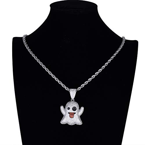 Selia Emoji Hip Hop Collar Fantasma escupir Lengua Divertida expresión Hiphop Colgante Calle Hipster Completo Zircon joyería,Silver